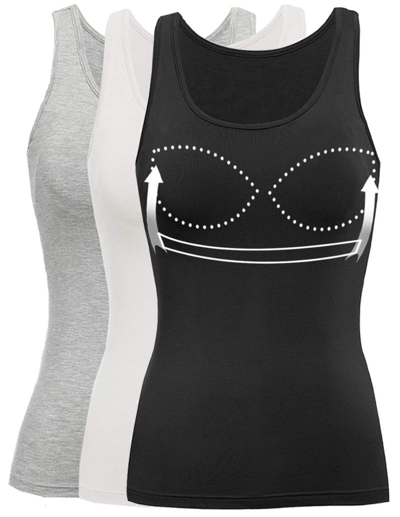 ANYFITTING Tank Tops for Women Basic Camisole with Built in Bra Casual Wide Strap Sleeveless Layer Top for Summer XX-Large Black - White - Grey - Image 1